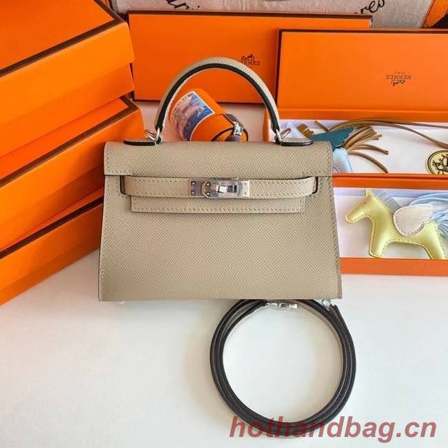 Hermes Kelly 19cm Shoulder Bags Epsom Leather KL19 Silver hardware Pearl grey