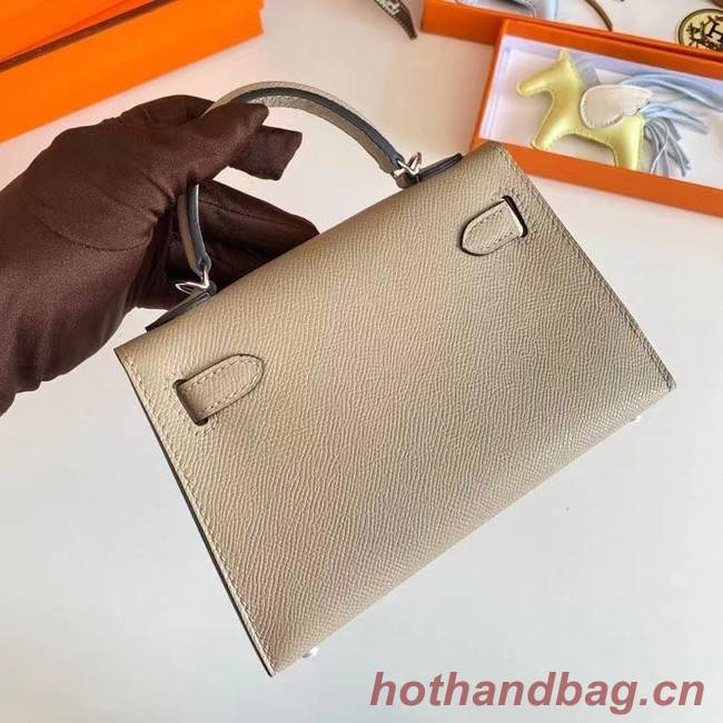 Hermes Kelly 19cm Shoulder Bags Epsom Leather KL19 Silver hardware Pearl grey