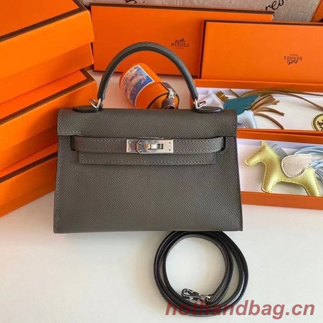 Hermes Kelly 19cm Shoulder Bags Epsom Leather KL19 Silver hardware gray