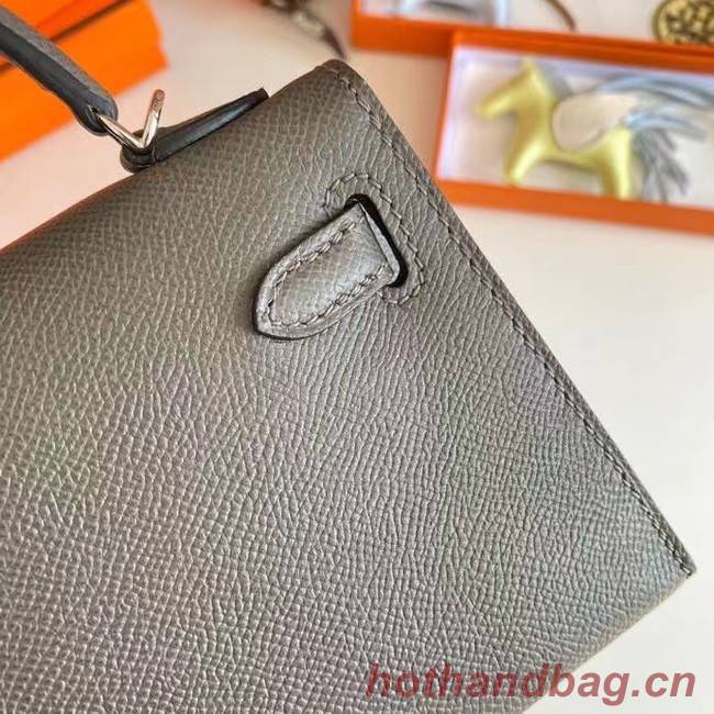 Hermes Kelly 19cm Shoulder Bags Epsom Leather KL19 Silver hardware gray