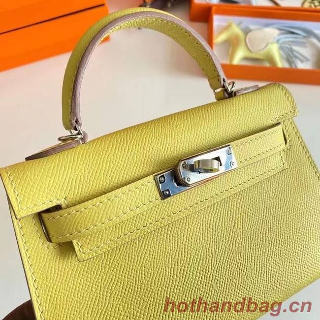 Hermes Kelly 19cm Shoulder Bags Epsom Leather KL19 Silver hardware lemon