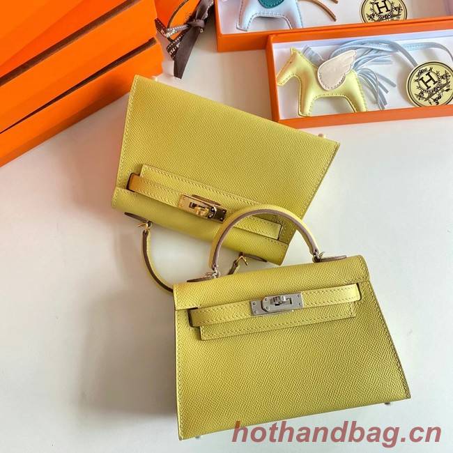 Hermes Kelly 19cm Shoulder Bags Epsom Leather KL19 Silver hardware lemon