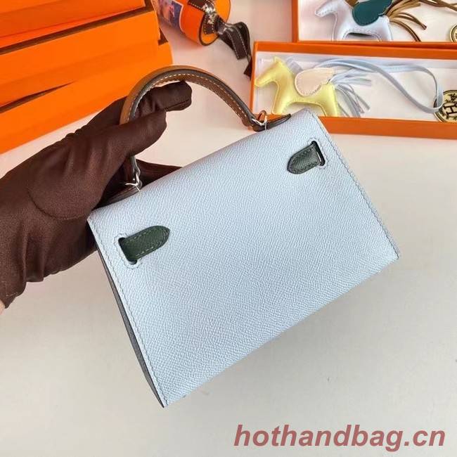 Hermes Kelly 19cm Shoulder Bags Epsom Leather KL19 Silver  hardware light blue&green