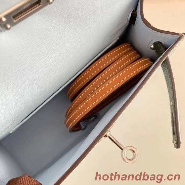 Hermes Kelly 19cm Shoulder Bags Epsom Leather KL19 Silver  hardware light blue&green