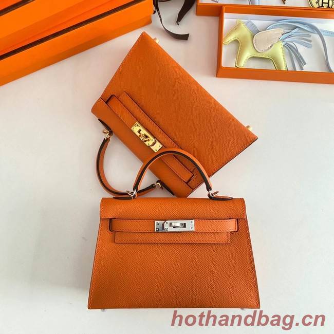 Hermes Kelly 19cm Shoulder Bags Epsom Leather KL19 Silver hardware orange