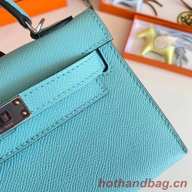 Hermes Kelly 19cm Shoulder Bags Epsom Leather KL19 Silver hardware sky blue