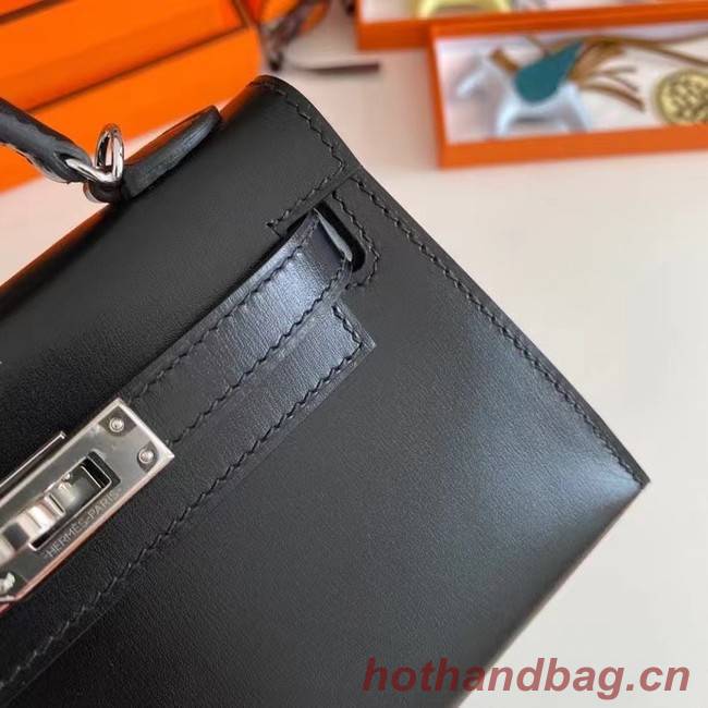 Hermes Kelly 19cm Shoulder Bags box Leather KL19 Silver hardware black