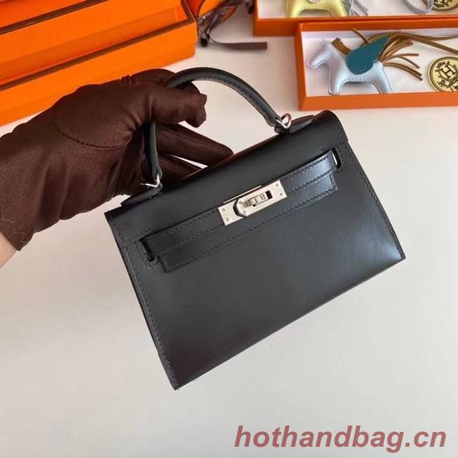 Hermes Kelly 19cm Shoulder Bags box Leather KL19 Silver hardware black