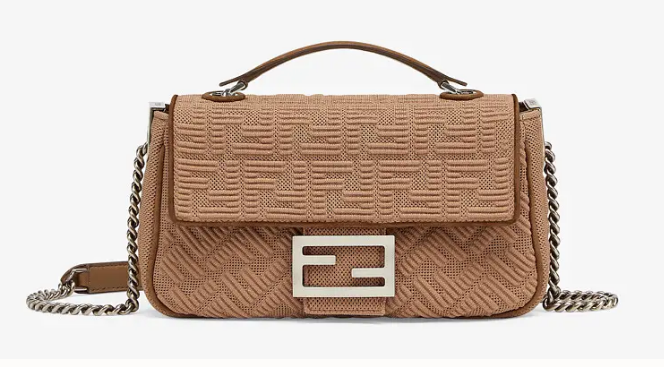 FENDI MIDI BAGUETTE CHAIN FF fabric bag 8BR793 Beige