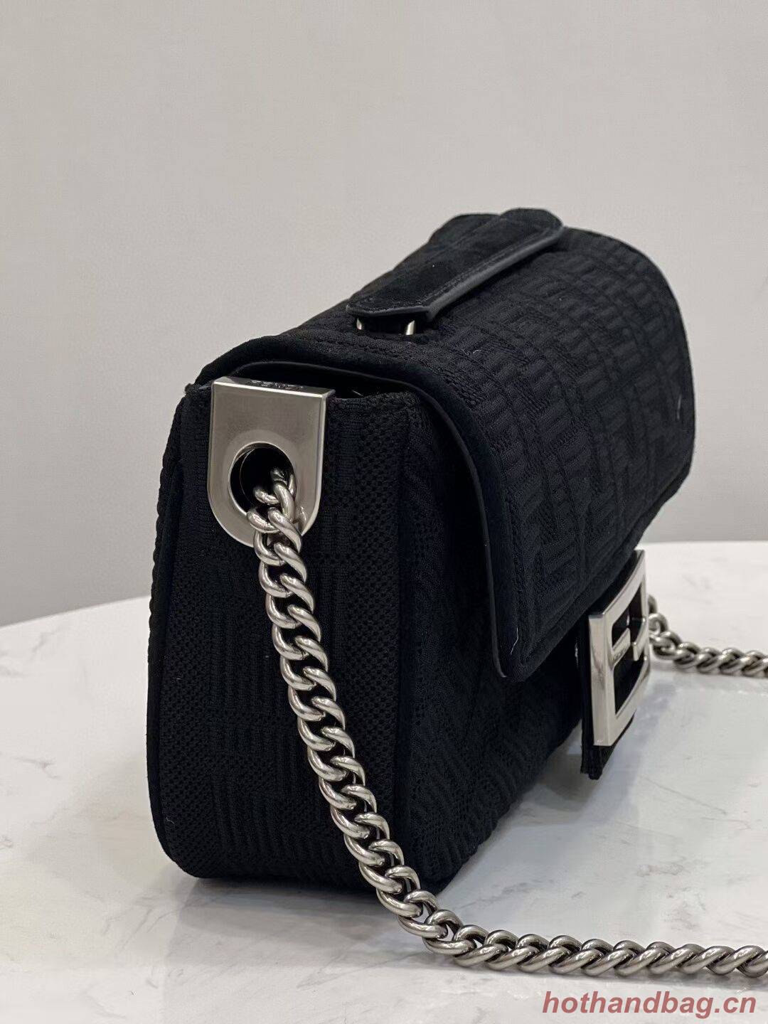 FENDI MIDI BAGUETTE CHAIN FF fabric bag 8BR793 black