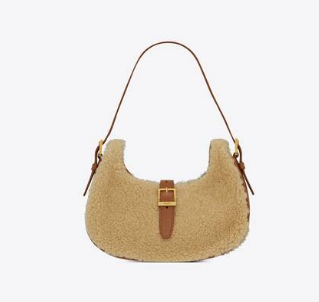 Yves Saint Laurent LE FERMOIR HOBO BAG IN MERINO SHEARLING 6726152 NATURAL BEIGE & BRICK