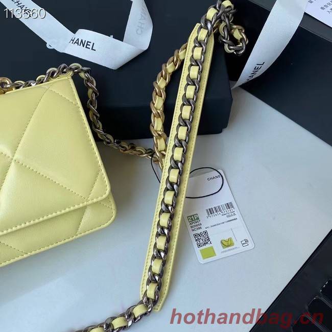 Chanel 19 Classic Sheepskin Leather Chain Wallet AP0957 LIGHT YELLOW