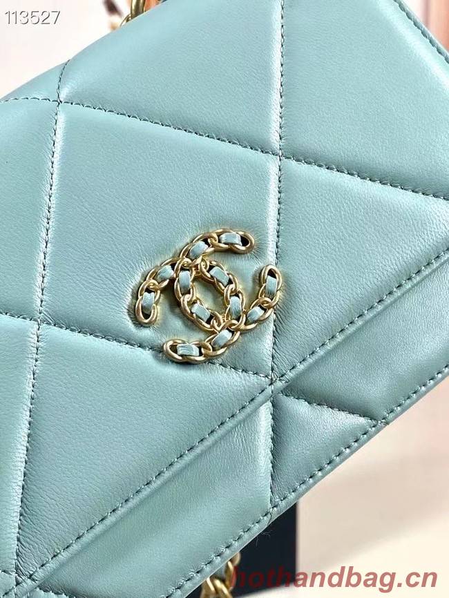 Chanel 19 Classic Sheepskin Leather Chain Wallet AP0957 sky blue