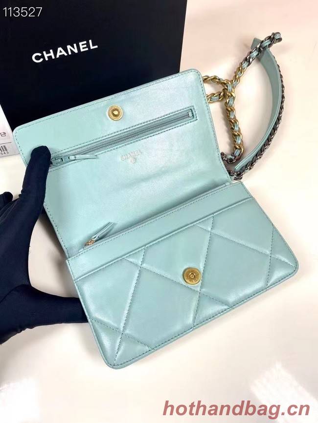 Chanel 19 Classic Sheepskin Leather Chain Wallet AP0957 sky blue