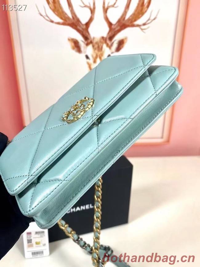 Chanel 19 Classic Sheepskin Leather Chain Wallet AP0957 sky blue