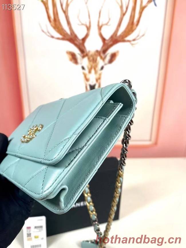 Chanel 19 Classic Sheepskin Leather Chain Wallet AP0957 sky blue