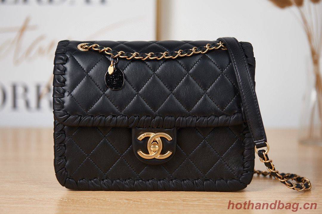 Chanel 22C New Woven Piping Square Original Leather Bag AS2496 Black