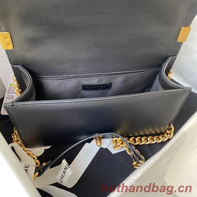 BOY CHANEL HANDBAG Gold-Tone Metal A67086 BLACK