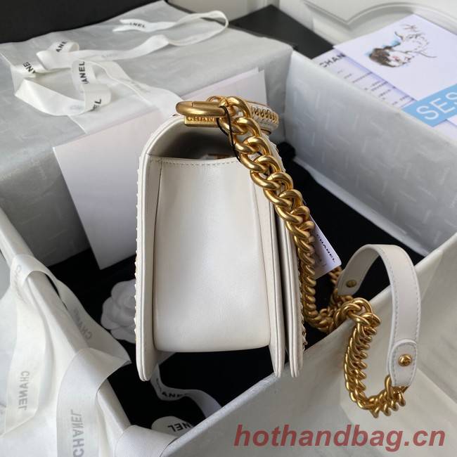 BOY CHANEL HANDBAG Gold-Tone Metal A67086 WHITE