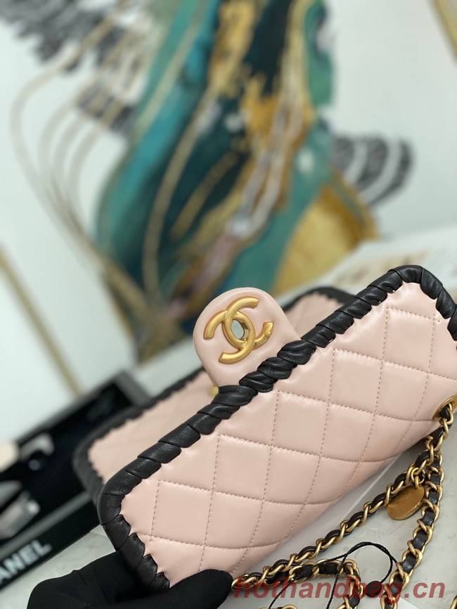 Chanel 22C New Woven Piping Square Original Leather Bag AS6075 pink