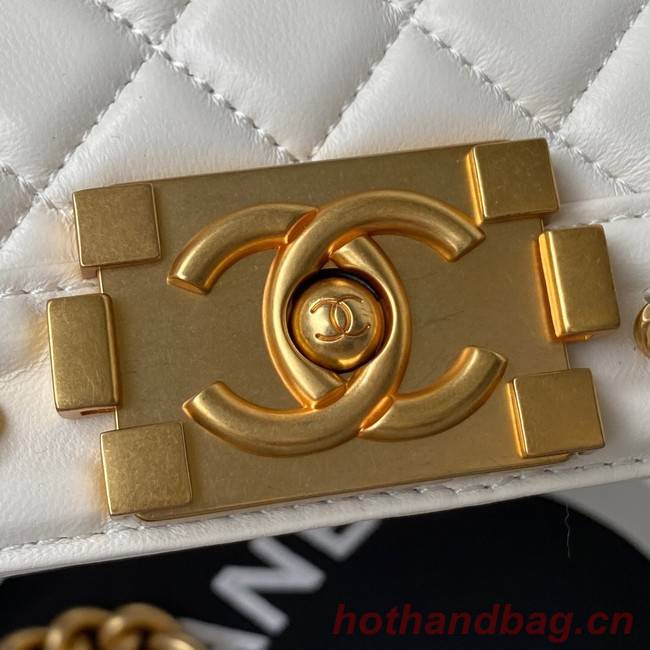 SMALL BOY CHANEL HANDBAG Gold-Tone Metal A67085 WHITE