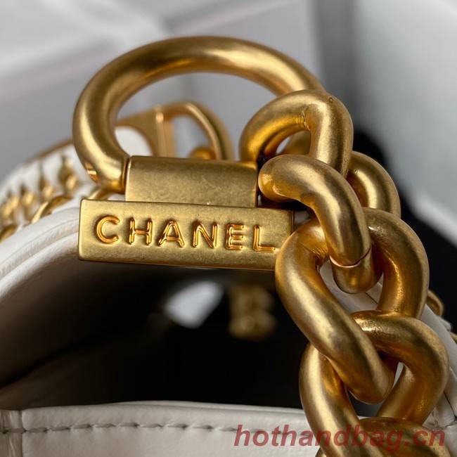 SMALL BOY CHANEL HANDBAG Gold-Tone Metal A67085 WHITE