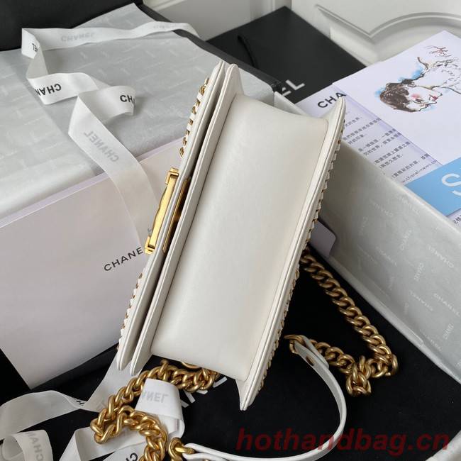 SMALL BOY CHANEL HANDBAG Gold-Tone Metal A67085 WHITE