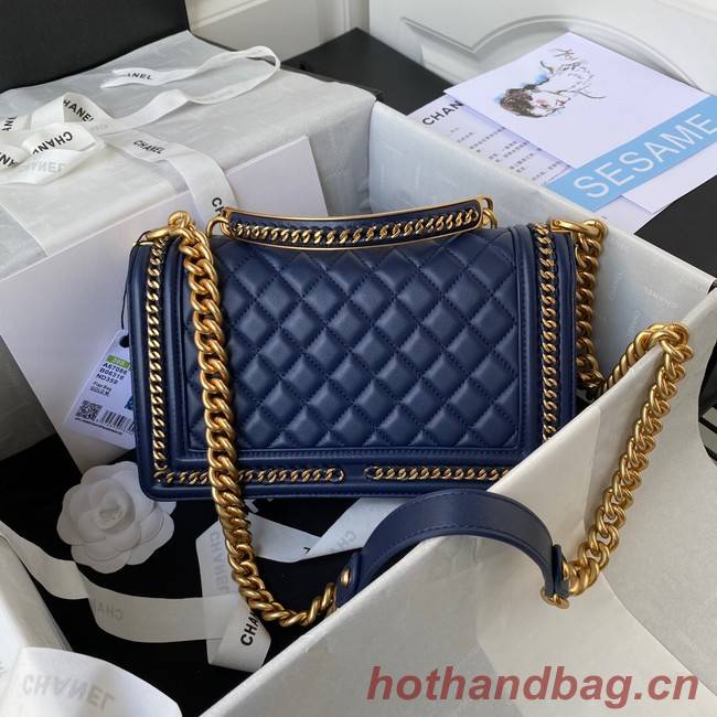 BOY CHANEL HANDBAG Gold-Tone Metal A67086 dark blue