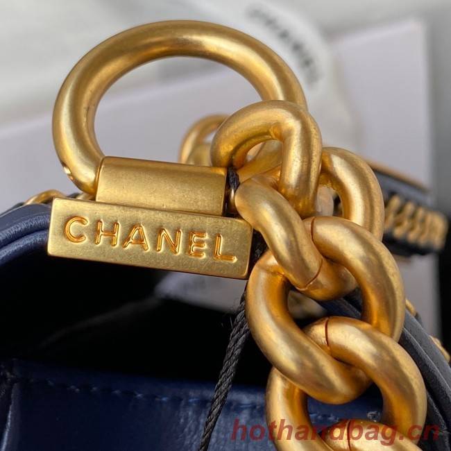 BOY CHANEL HANDBAG Gold-Tone Metal A67086 dark blue