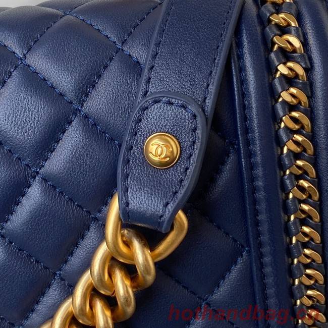 BOY CHANEL HANDBAG Gold-Tone Metal A67086 dark blue