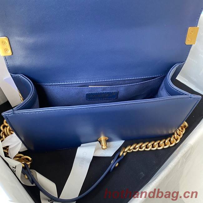 BOY CHANEL HANDBAG Gold-Tone Metal A67086 dark blue