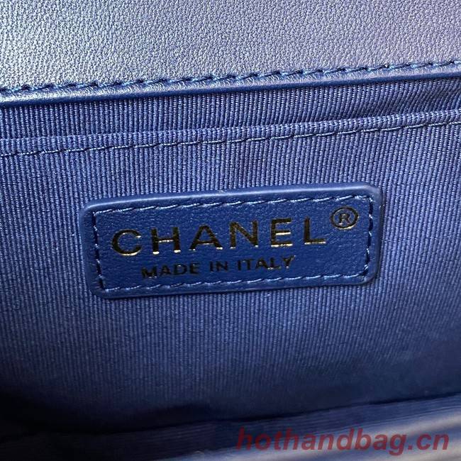 BOY CHANEL HANDBAG Gold-Tone Metal A67086 dark blue