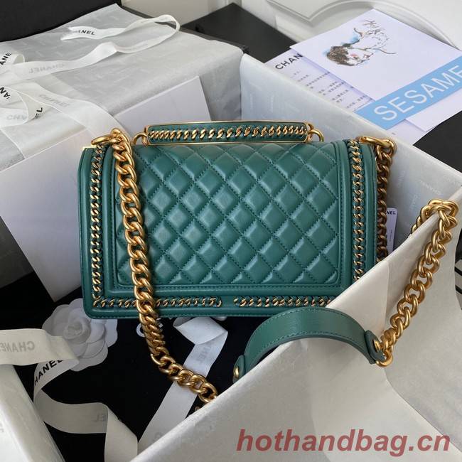 BOY CHANEL HANDBAG Gold-Tone Metal A67086 green