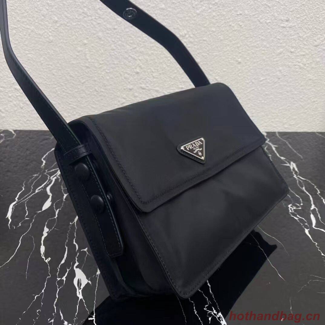 Prada Re-Nylon and nappa leather  shoulder bag 1BM313 black