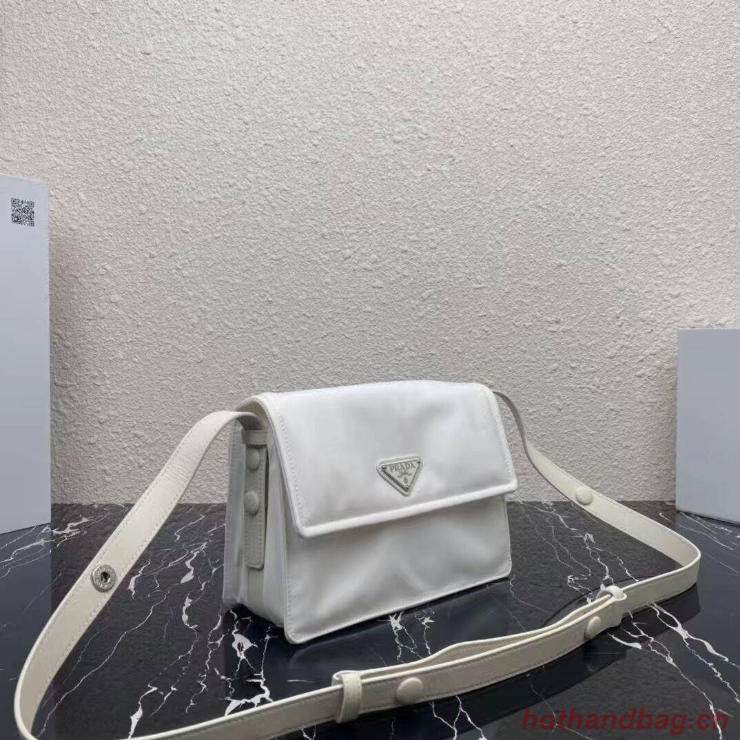 Prada Re-Nylon and nappa leather  shoulder bag 1BM313 white