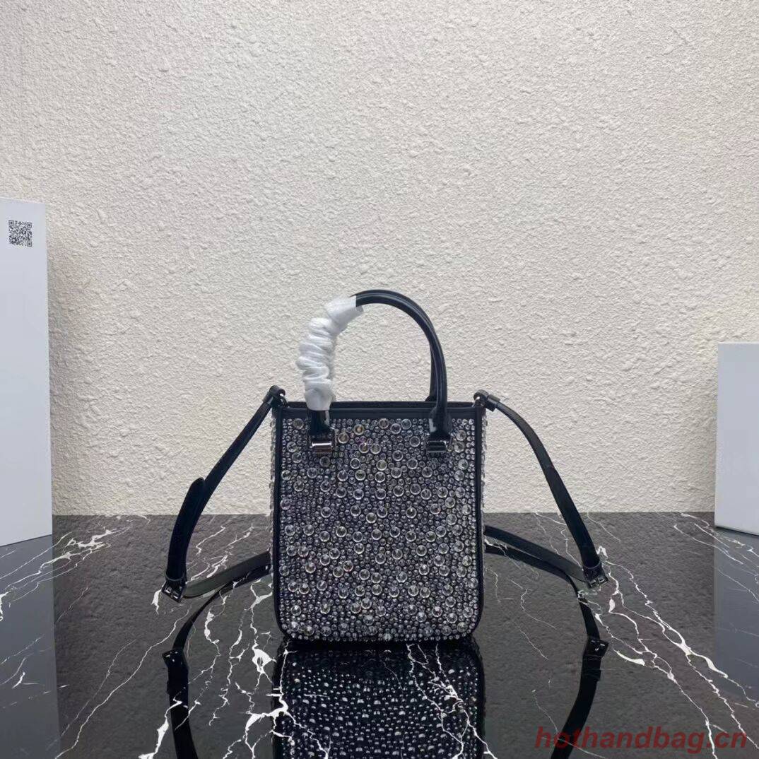 Prada leather small-bag with artificial crystals tote 1BC331 black