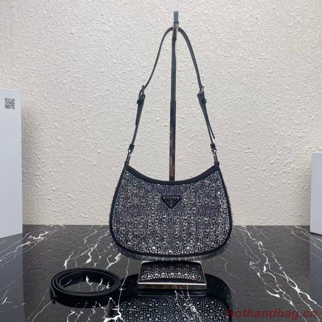 Prada leather shoulder bag with artificial crystals tote 1BN169 black