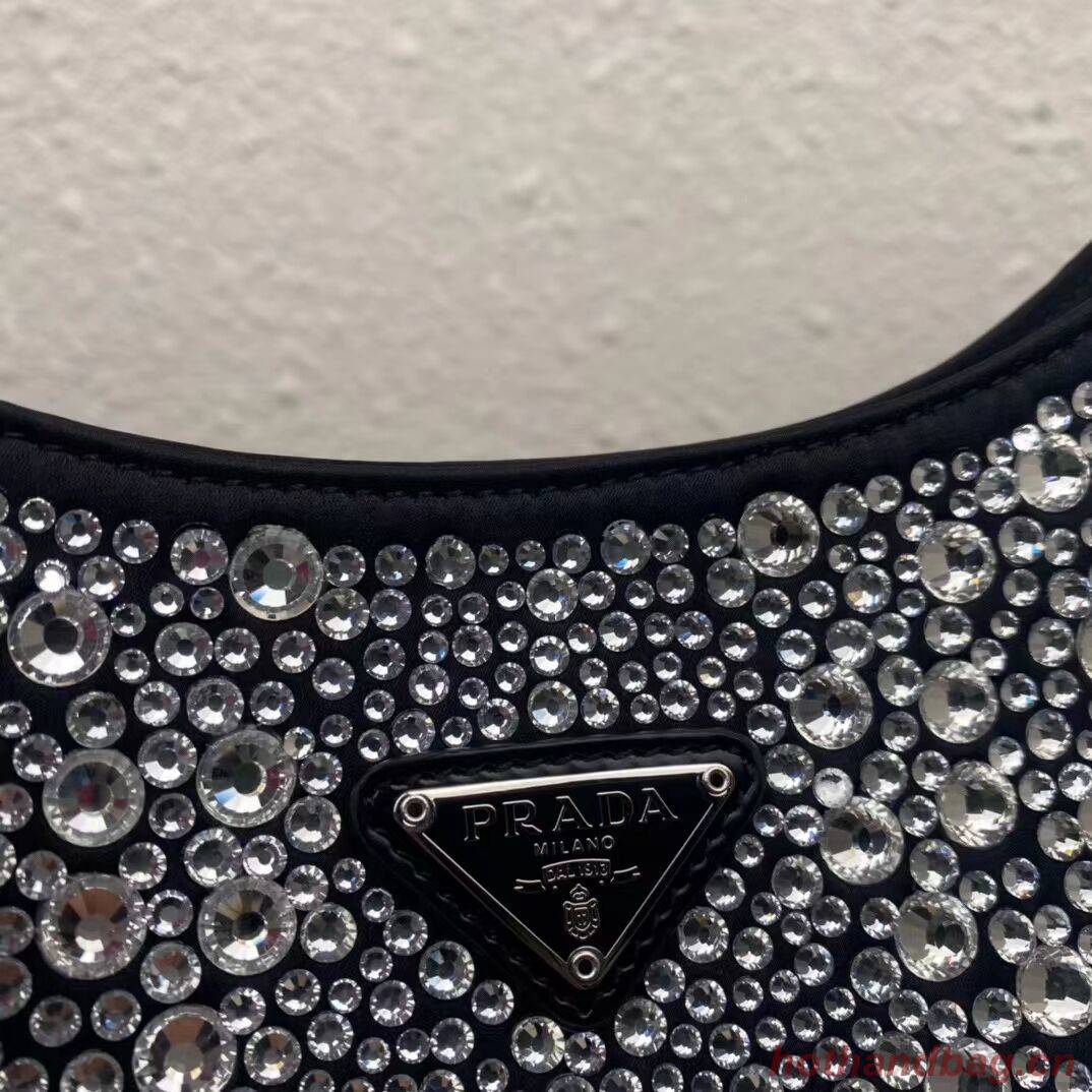 Prada leather shoulder bag with artificial crystals tote 1BN169 black