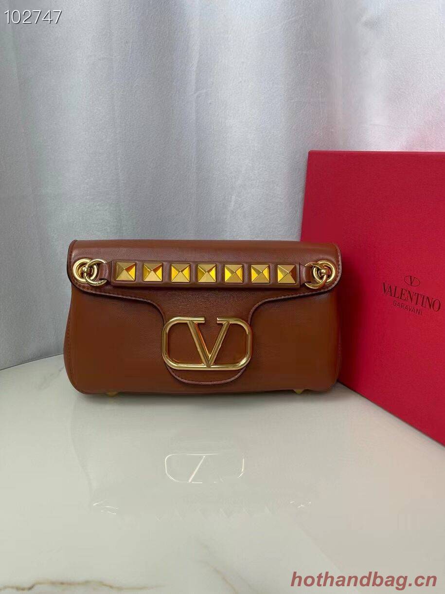 VALENTINO GARAVANI Stud Sign nappa Shoulder Bag NL098 caramel