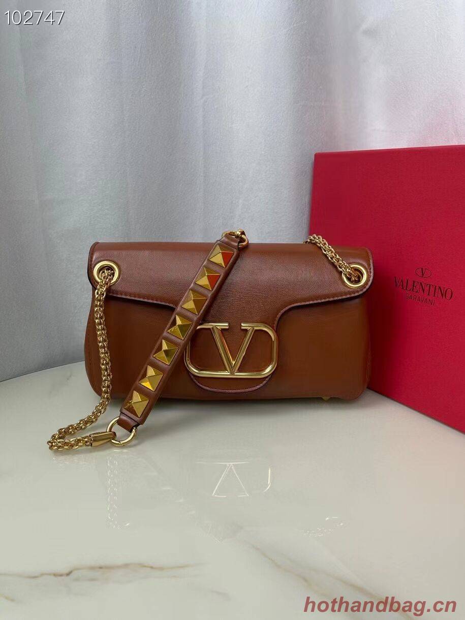 VALENTINO GARAVANI Stud Sign nappa Shoulder Bag NL098 caramel