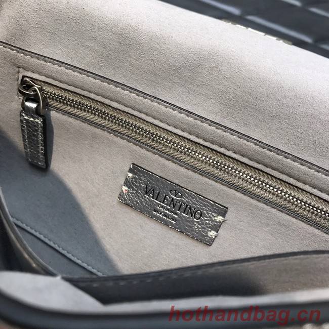 VALENTINO GARAVANI Grained Calfskin Shoulder Bag 2B0I59 silver