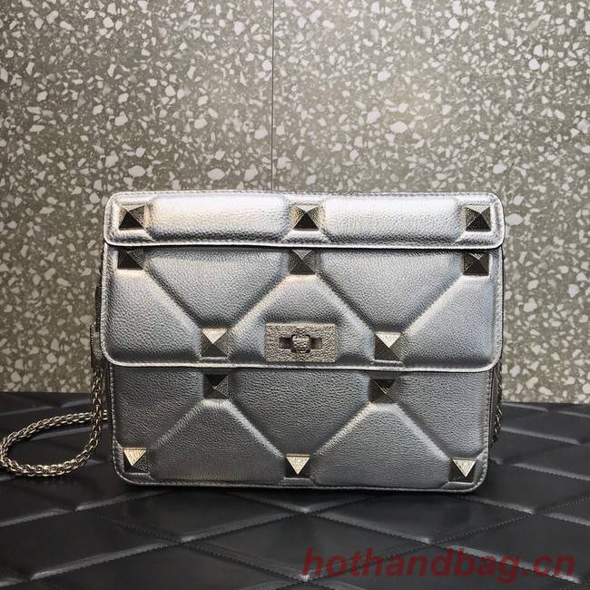 VALENTINO GARAVANI Grained Calfskin Shoulder Bag 2B0I60 silver