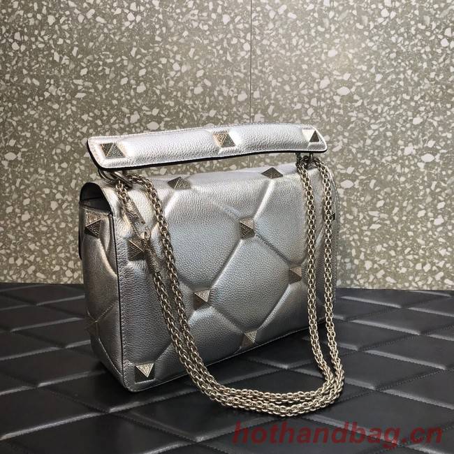 VALENTINO GARAVANI Grained Calfskin Shoulder Bag 2B0I60 silver