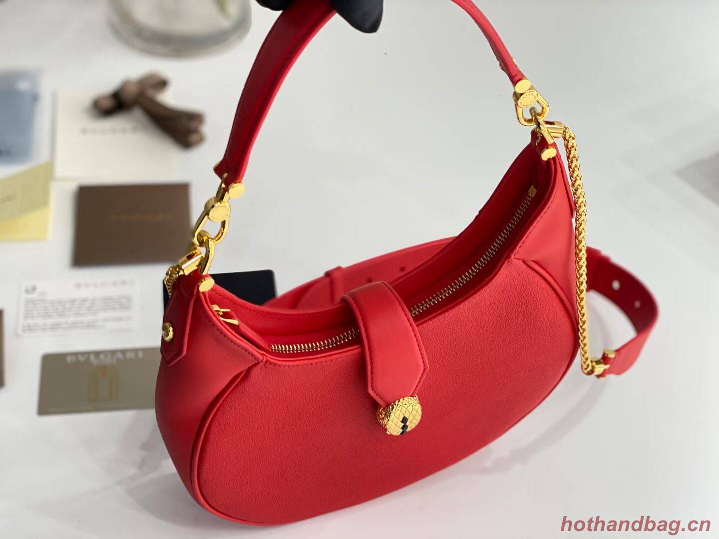 BVLGARI Shoulder Bag Calfskin Leather B281640 red