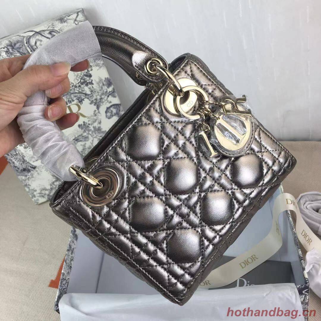 MINI LADY DIOR BAG Lambskin M0566OW silver grey&gold