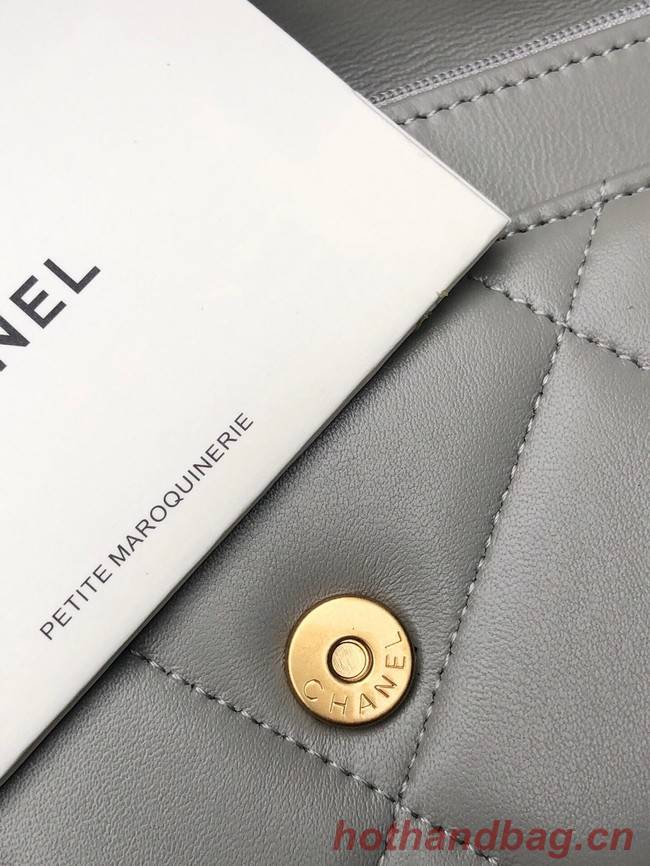 Chanel 19 Classic Sheepskin Leather Chain Wallet AP0957 light gray& silver-Tone Metal