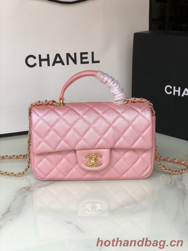 CHANEL mini flap bag with top handle AS2431 rose