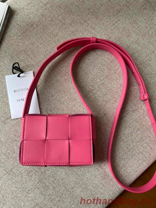 Bottega Veneta CASSETTE Mini intreccio leather cross-body bag 666688 rose