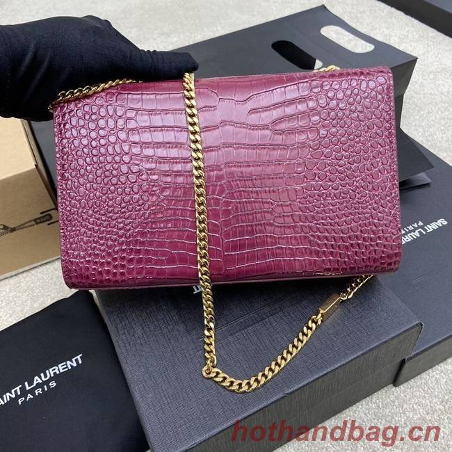 YSL KATE MEDIUM WITH TASSEL IN CROCODILE-EMBOSSED SHINY LEATHER 377829 Burgundy