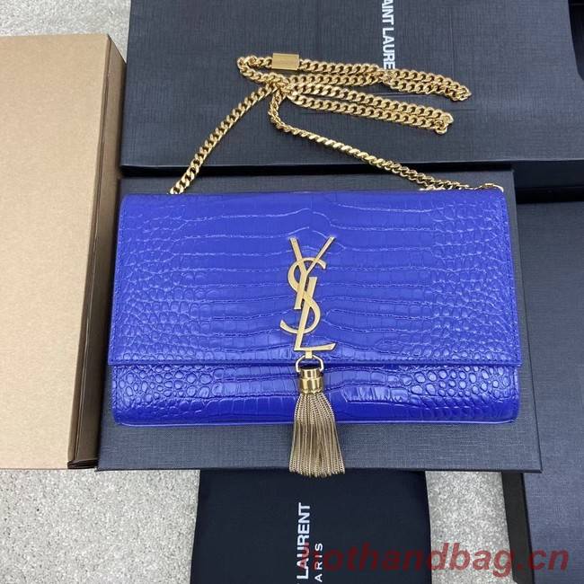 YSL KATE MEDIUM WITH TASSEL IN CROCODILE-EMBOSSED SHINY LEATHER 377829 blue